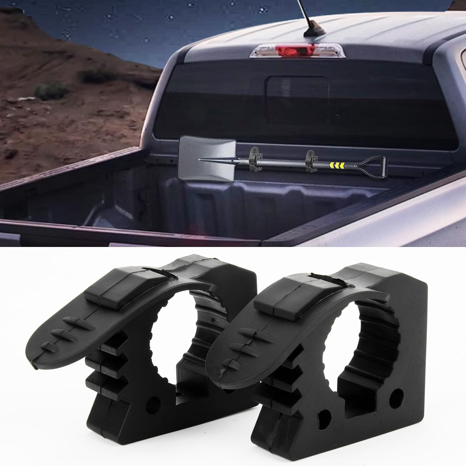 PSLER Shovel Holder for Truck - Quick Release Rubber Clamp Mount for Tools 1-1/7" to 1-3/7" | 2PC