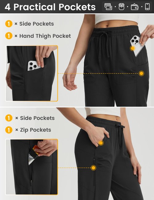 baleaf Women's Capri Pants with Zipper Pockets Lightweight Quick Dry Water Resistant Hiking Travel Capris Pants Elastic Waist Summer Black XL