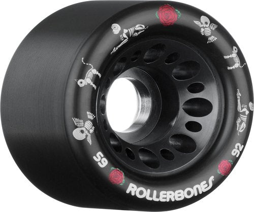 Rollerbones Day of The Dead Pet Series 59mm x 92A Derby Black Roller Skate Wheels (4 pk)