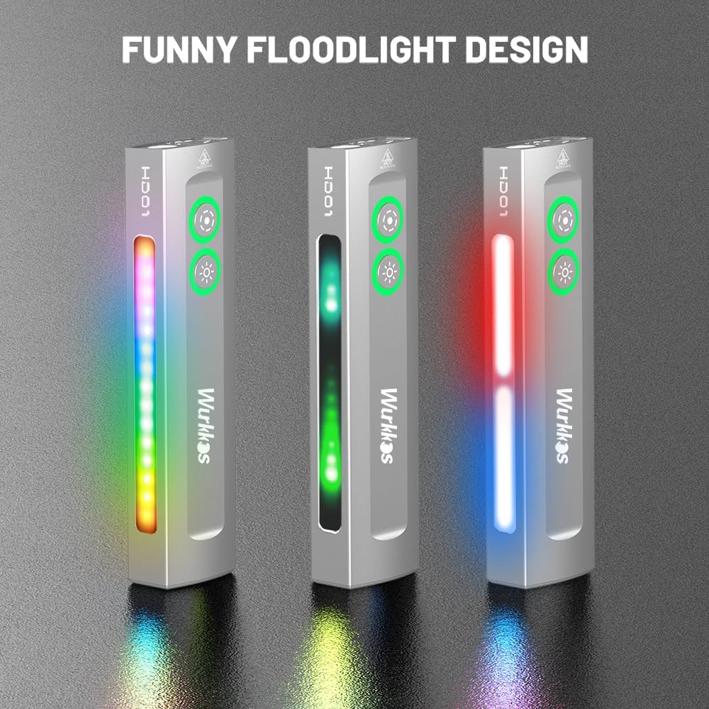 Wurkkos HD01 EDC Flashlight - 1200 Lumens Rechargeable with RGB & Green Light | Magnetic Pocket Light for Outdoors & Emergencies