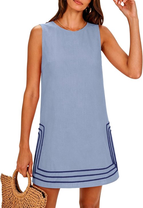 Lentta Women's A-Line Mini Dress - Casual Color Block Sleeveless Sundress for Beach Vacations