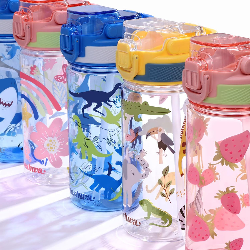 Skiennix Kids Water Bottle - 16 Oz BPA-Free Plastic with Silicone Spout & Pop-Up Cover | Woodland Animals Design