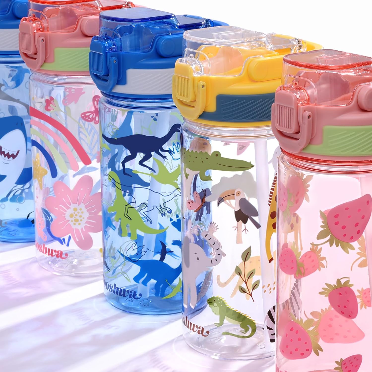 Skiennix Kids Water Bottle - 16 Oz BPA-Free Plastic with Silicone Spout & Pop-Up Cover | Woodland Animals Design