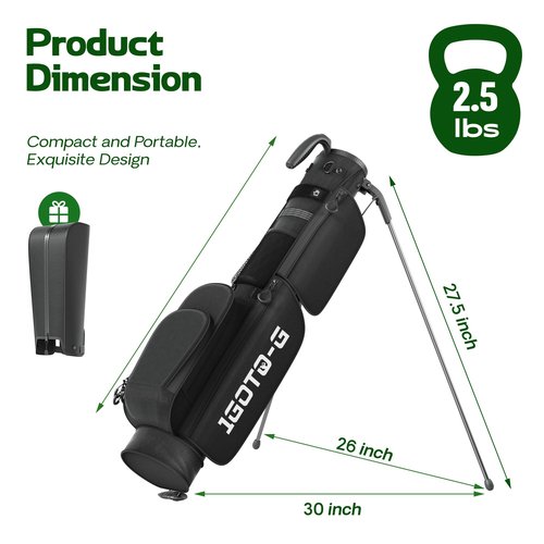 1GoTo-G Golf Lightweight Stand Bag, Par 3 Sunday Small Golf Bag with 2 Way Dividers Rain Hood Cooler Pocket Shoulder Strap and Multiple Storage Pockets for Men and Women