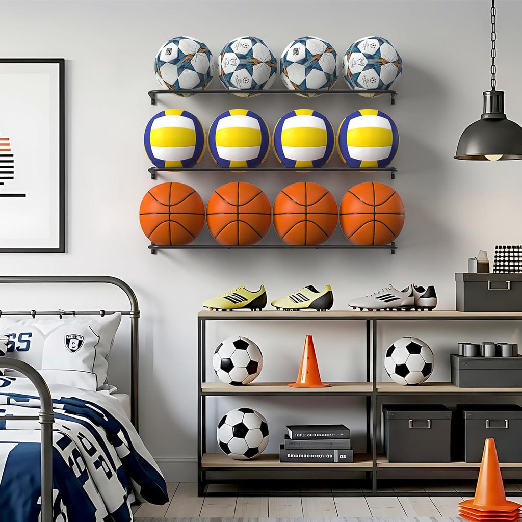 Wall Mount Ball Rack by [Brand Name] - Garage Sports Equipment Organizer with 12-Ball Capacity
