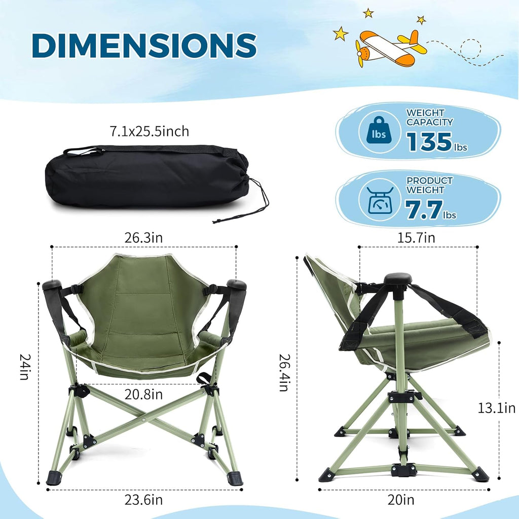 Skiennix Kids Hammock Chair - Adjustable & Portable Folding Camping Chair | Green, Supports 135 LBS
