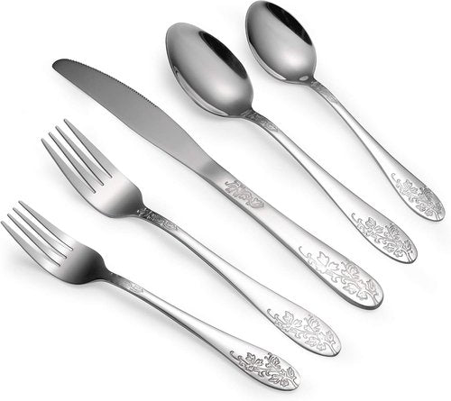 Bekith 40-Piece Stainless Steel Flatware Set for 8 | Mirror Finish, Dishwasher Safe Cutlery