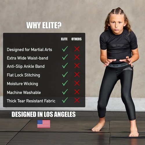 Elite Sports Youth Boys Kids Athletic Compression Pants Legging Spat Tight Base Layer BJJ Basketball Soccer Sports Training (US, Alpha, Medium, Regular, Black (Pack of 3))