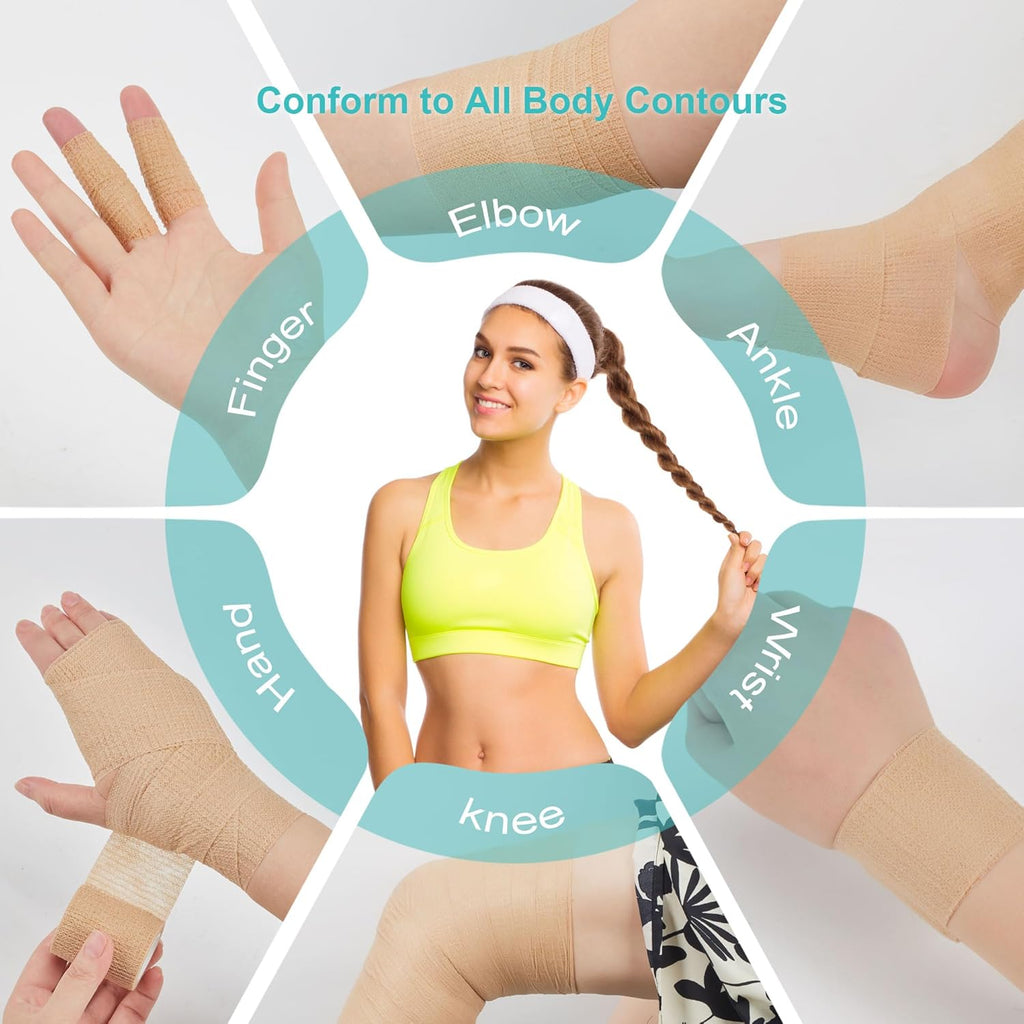 Skiennix Self-Adhesive Bandage Wraps - 6 Pack, 2” x 5 Yards, Skin Color, Perfect for Sports & Injury Support