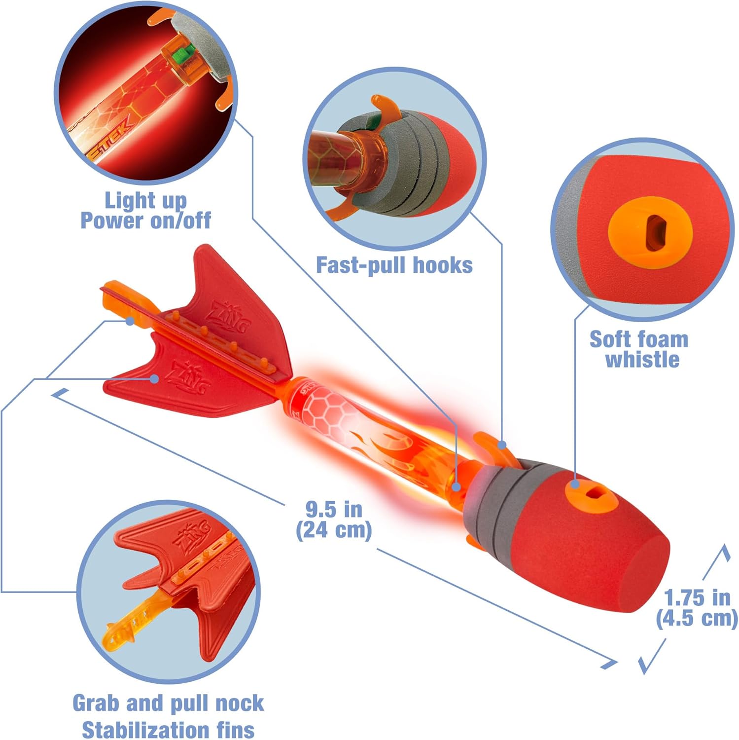 Zing HyperStrike FireTek Bow - Light Up Bow with Zonic Whistle Arrows - Shoots Over 200ft | Outdoor Fun for Ages 14+ (Red)