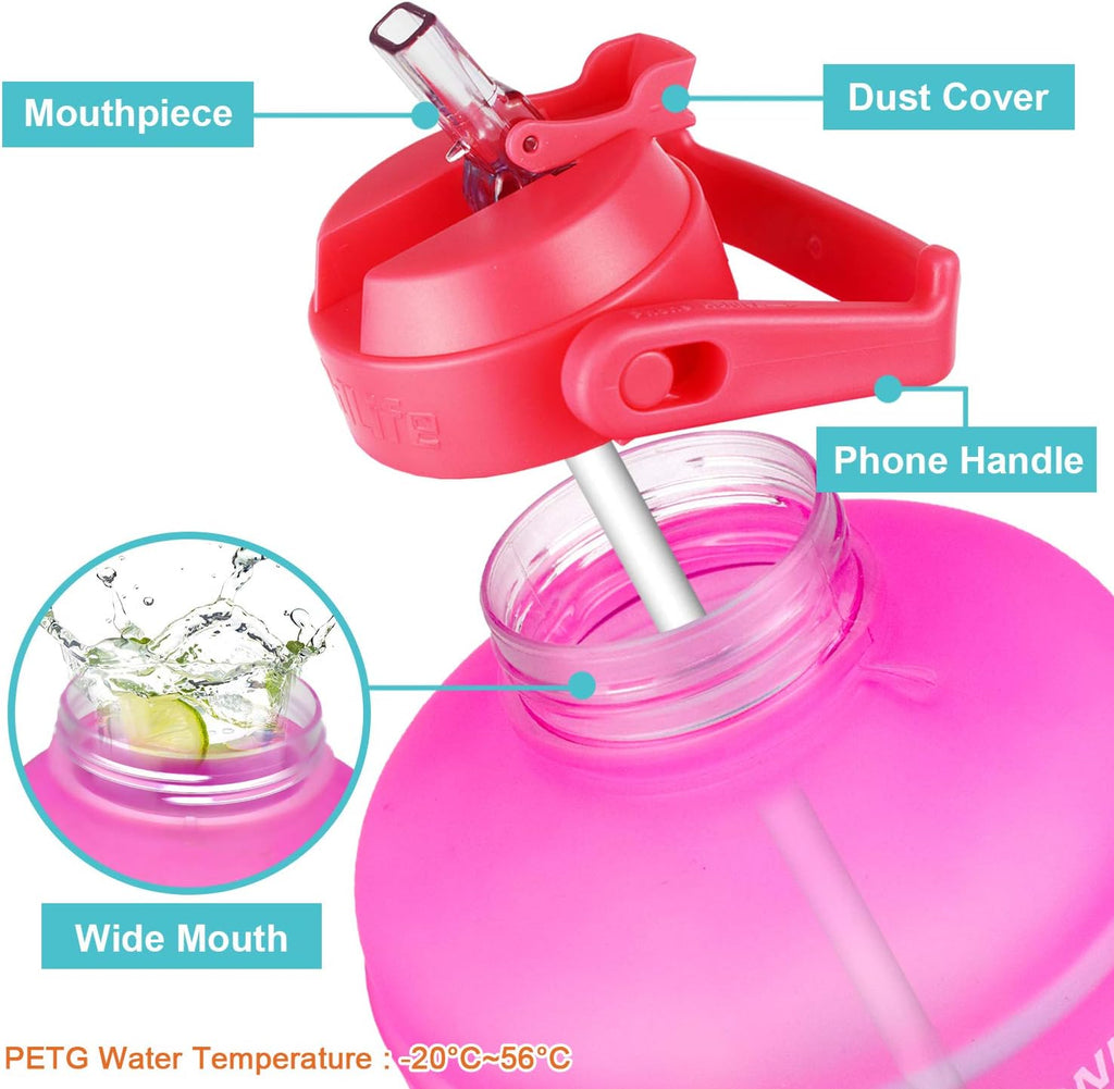 QuiFit 1 Gallon Water Bottle - Leak-Proof BPA-Free with Straw & Motivational Time Marker | 128oz Capacity