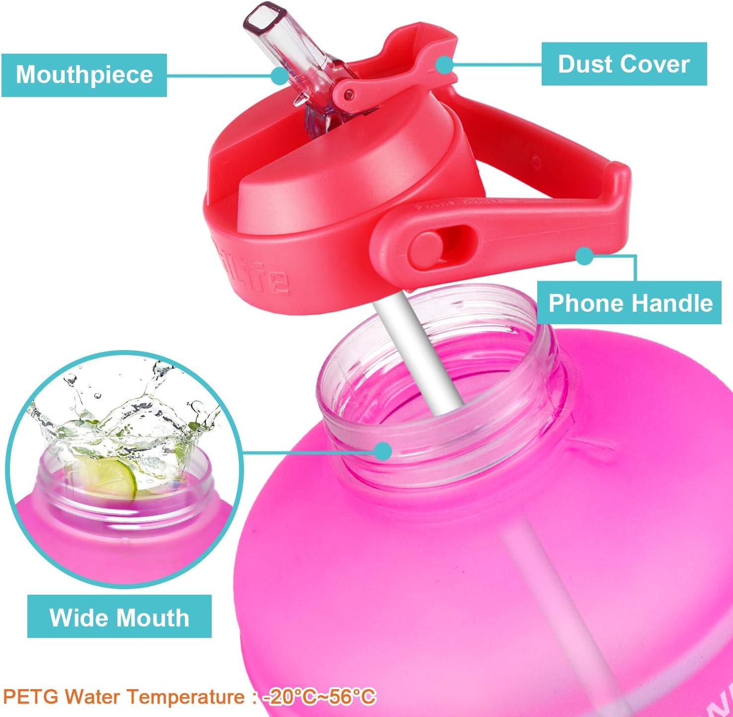 QuiFit 1 Gallon Water Bottle - Leak-Proof BPA-Free with Straw & Motivational Time Marker | 128oz Capacity