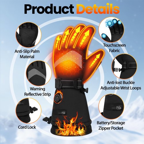 Meoneo Heated Gloves for Men Women - Rechargeable Battery Electric Gloves Waterproof & Double Windproof Winter Gloves for Camping Fishing Ski Hunting Riding Motorcycle Outdoor (Large)