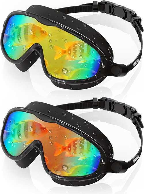 Aegend Swim Goggles - Wide View Anti-Fog & Anti-UV Protection | 2 Pack for Adults & Youth
