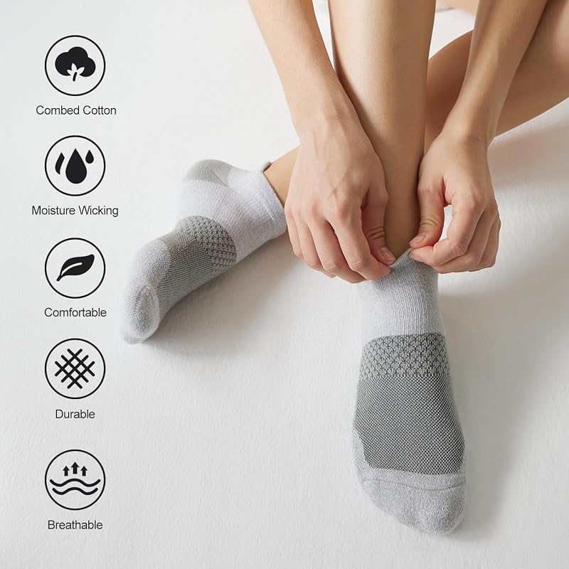 Morandi+Medium - 5 Pairs Women's Ankle Running Socks Cushioned Athletic Sport Socks with Tab