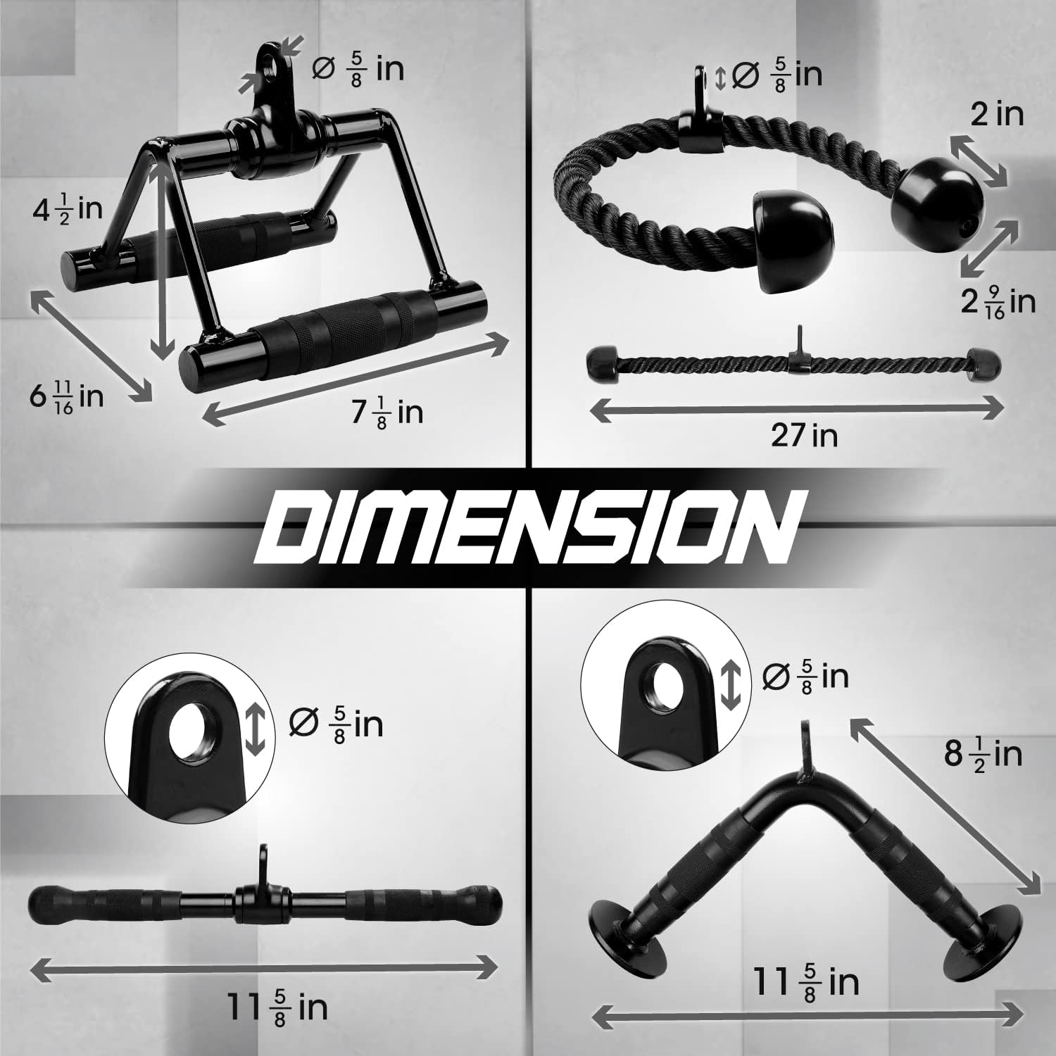 Yes4All Cable Machine Attachment - Versatile Row Handles, Tricep Rope & Straight Bar | Supports 880 LB for Home Gym
