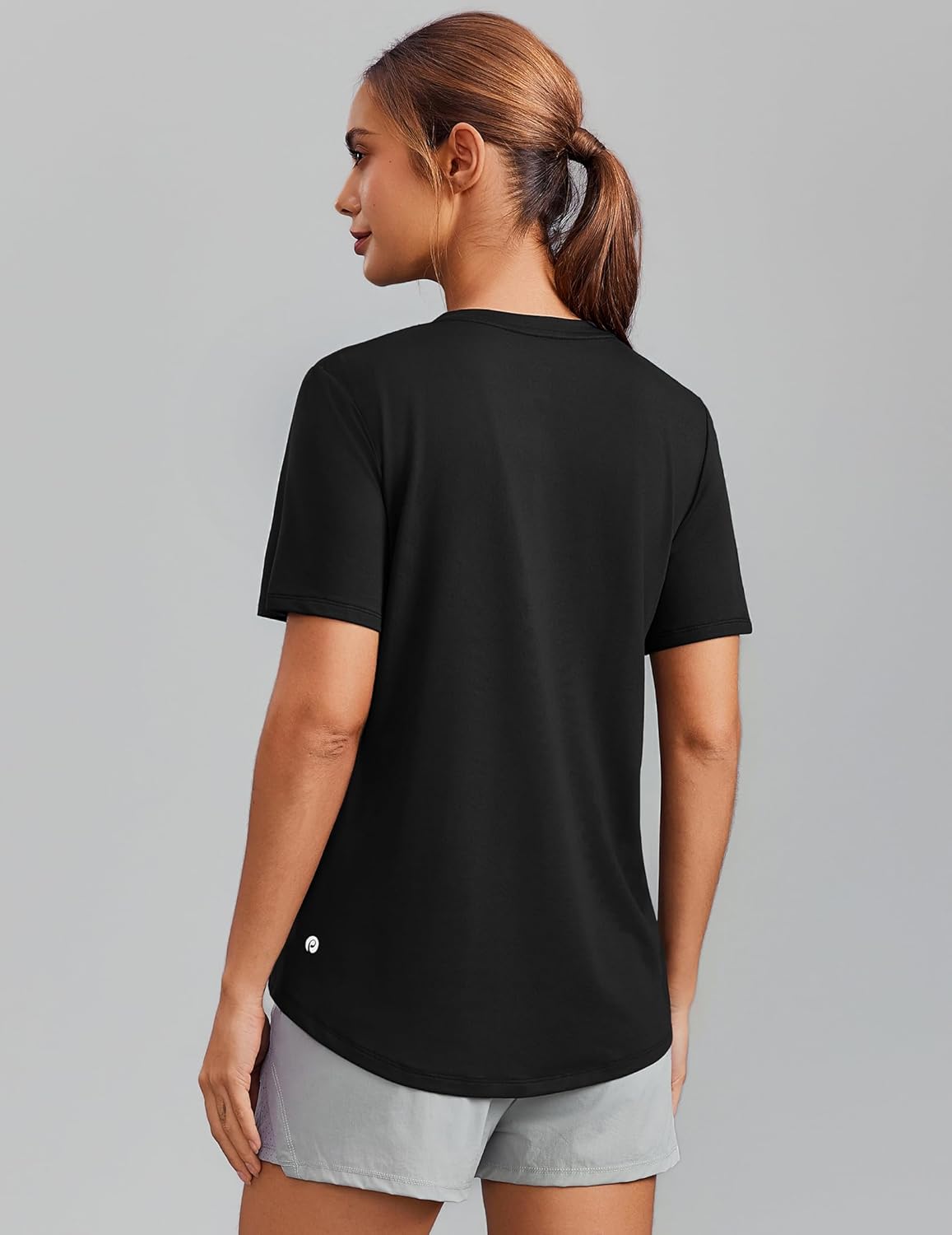 PINSPARK Soft Workout Tops for Women - Short Sleeve V-Neck, Moisture-Wicking, UPF 50+ Sun Protection