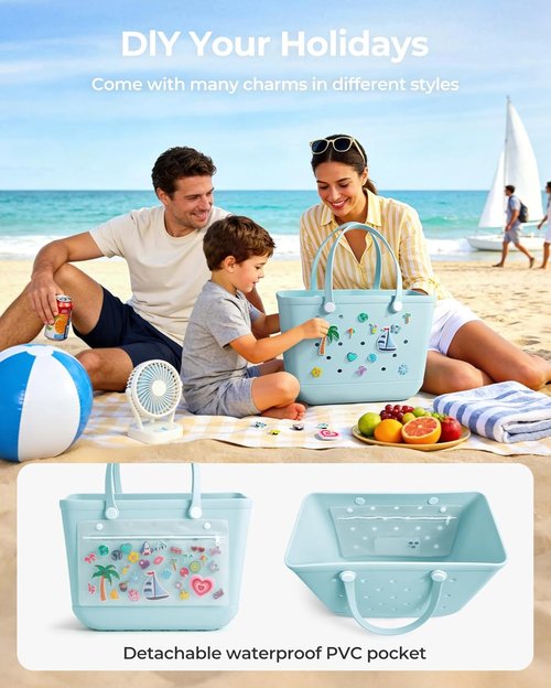 BAGSMART Large Waterproof Beach Bag - Stylish Tote with Cooler & Charms for Pool Days