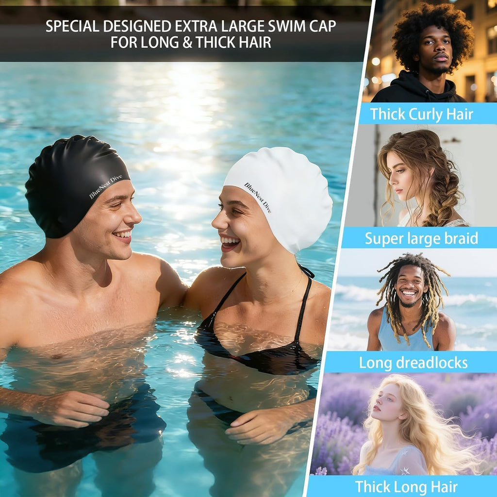 Skiennix Extra Large Swim Cap - Durable Liquid Silicone with Ear Protection | Ideal for Long, Thick Hair
