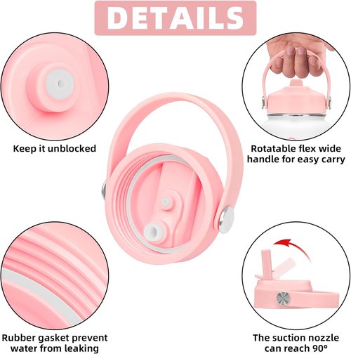 Hydro Flask Straw Lid - Leak-Proof Drinking Cap with Flexible Handle | Fits 12-40 oz Wide Mouth Bottles - Pink