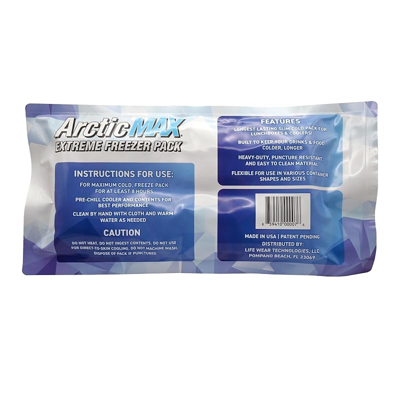 ArcticMAX Slim Cooler Ice Pack - Long-Lasting Reusable Bead Pack (Medium)