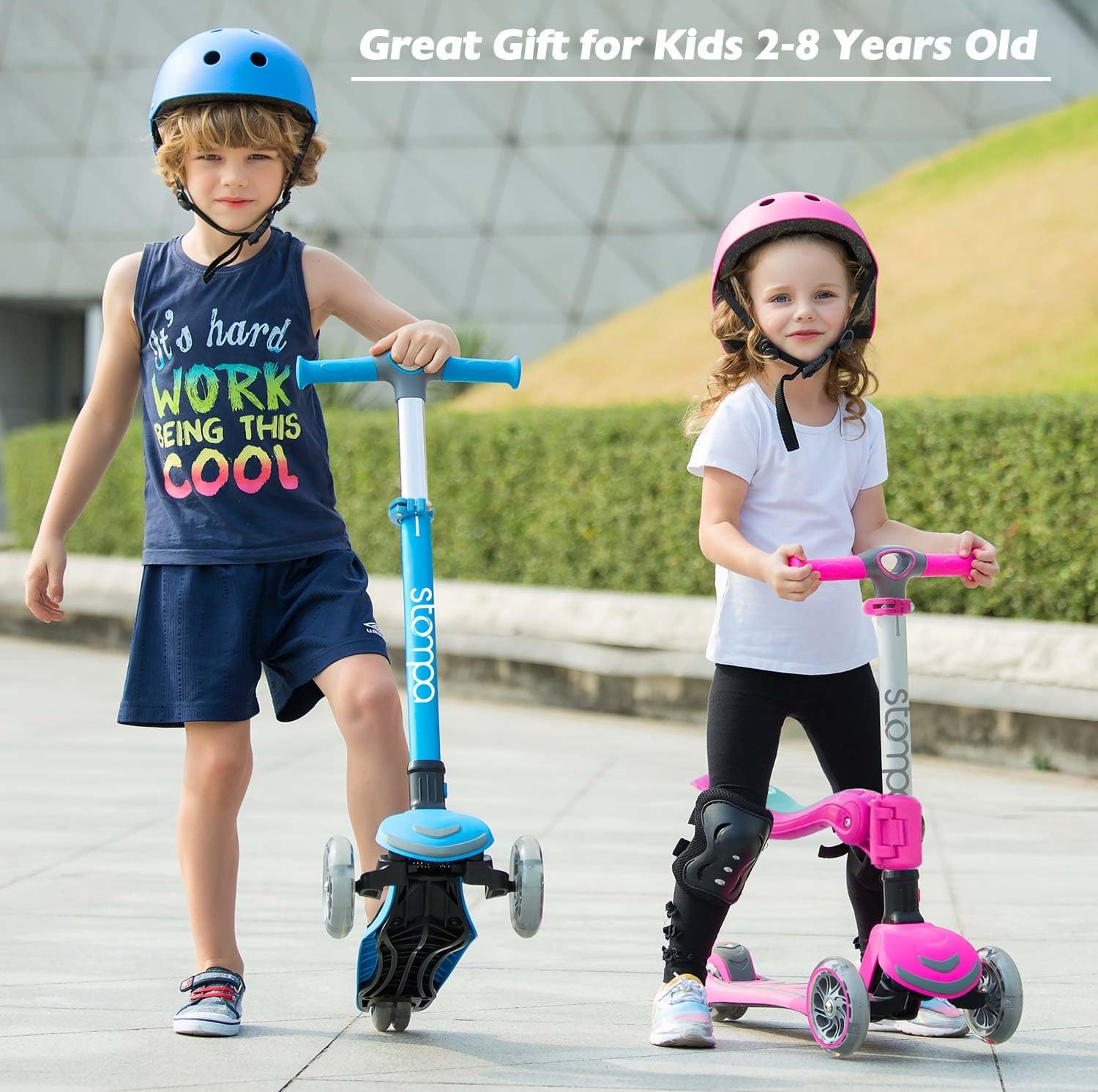 Stompa 2-in-1 Light Up Scooter for Kids | Adjustable Handlebar & Foldable Seat | Ages 3-8