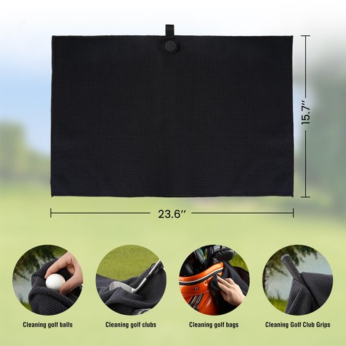MINGLITAI Magnetic Golf Towel, 23.6"x15.7" Golf Cleaning Towel, Premium Ultra-Absorbent Microfiber Golf Towel for Golf Bags, Carts and Clubs, Waffle Weave Pattern (Black, Large - 2 Pack)