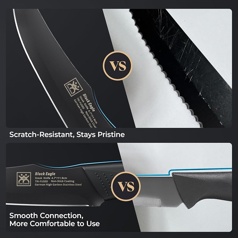 CuoCreate 8-Piece Non-Serrated Steak Knife Set, 4.7 Inch Dishwasher Safe - Variation of THIS listing