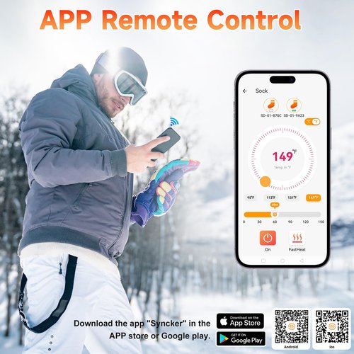 Heated Socks for Men Women, APP Control Rechargeable 8000mAh*2 Battery Electric Socks, Winter Washable Thermal Socks for Outdoor Camping Skiing Fishing Hunting