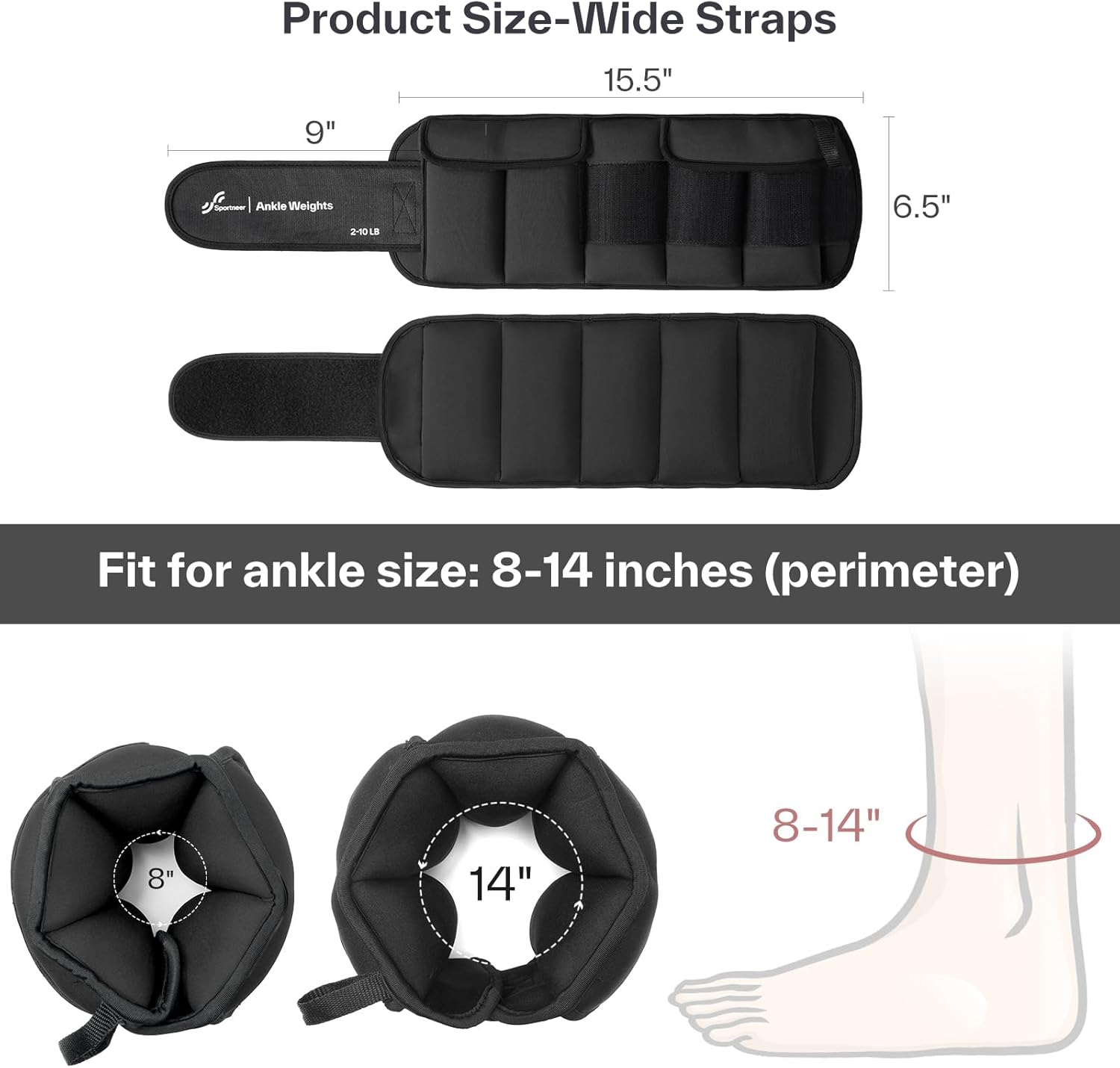 Sportneer Adjustable Ankle Weights - Heavy Leg Weights for Strength Training | 1 Pair, 4-20 LBS