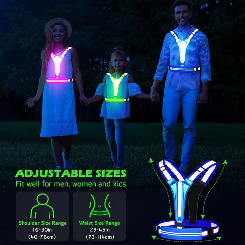 LED Reflective Vest by Skiennix - USB Rechargeable Light-Up Running Gear with Chest Phone Holder