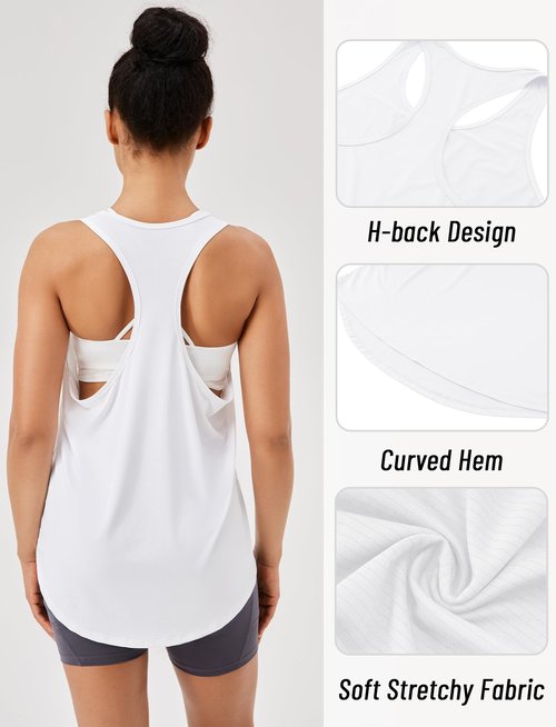 Womens Workout Athletic Tank Tops Loose Gym Yoga Racerback Sleeveless Running Sports Shirts Tops Classic Basic Lightweight Muscle Tees White
