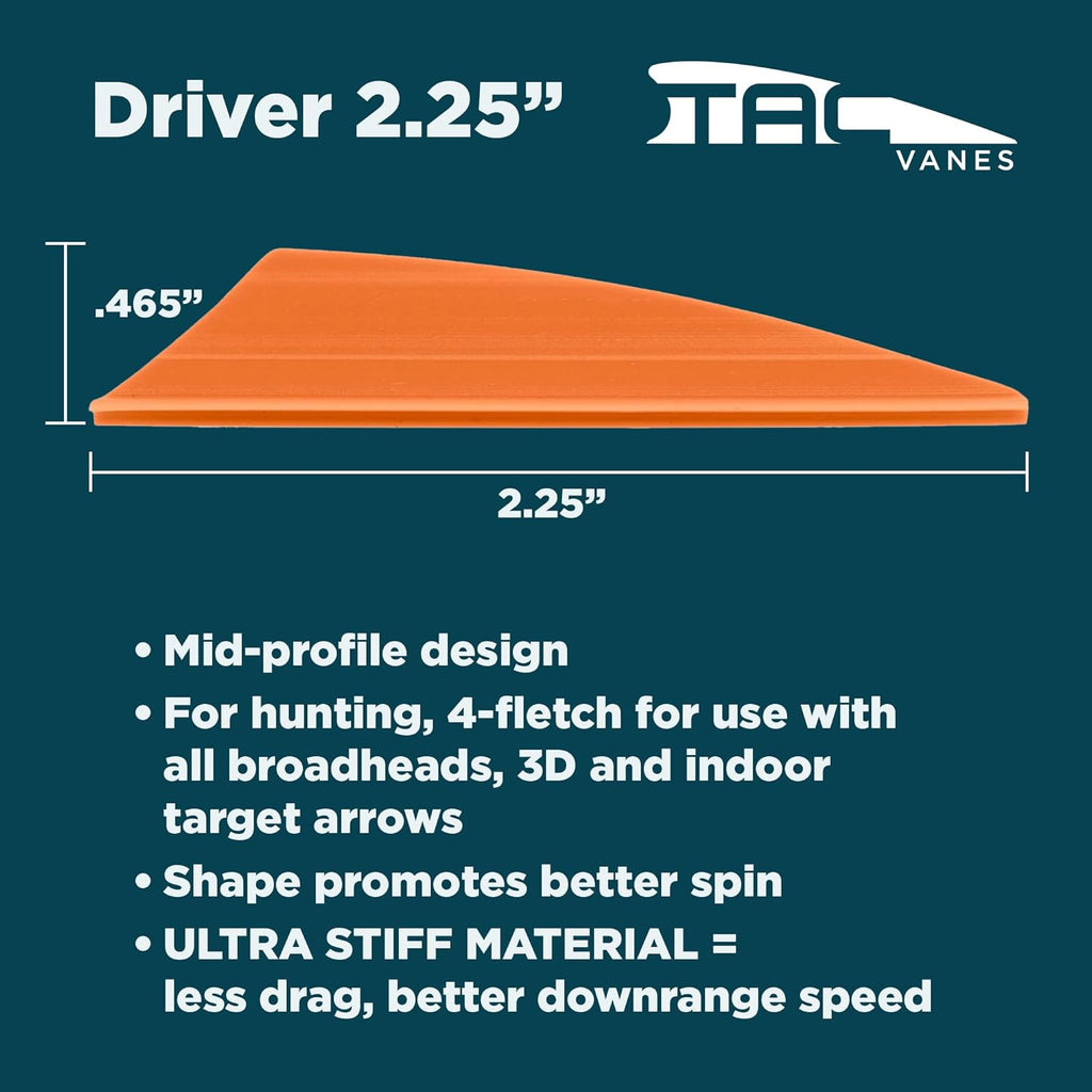 TAC Vanes 2.25" Driver Arrow Vanes - Durable Archery Fletching for Compound & Crossbow | Black 100 Pack