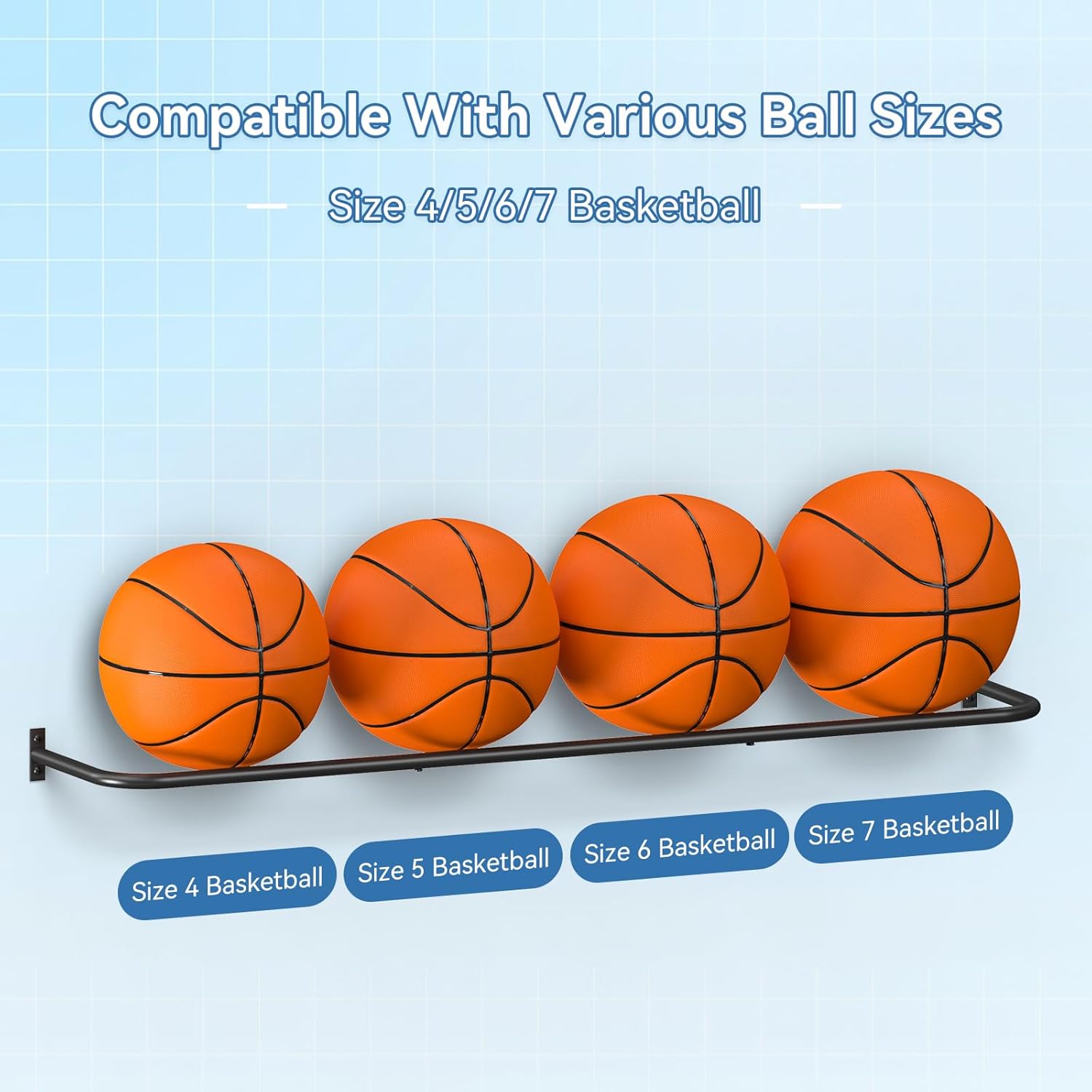 Wall Mount Ball Rack by [Brand Name] - Garage Sports Equipment Organizer with 12-Ball Capacity