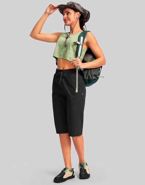 G Gradual Women's Cargo Capris - 15'' Quick Dry Hiking Shorts with Pockets for Comfort and Style