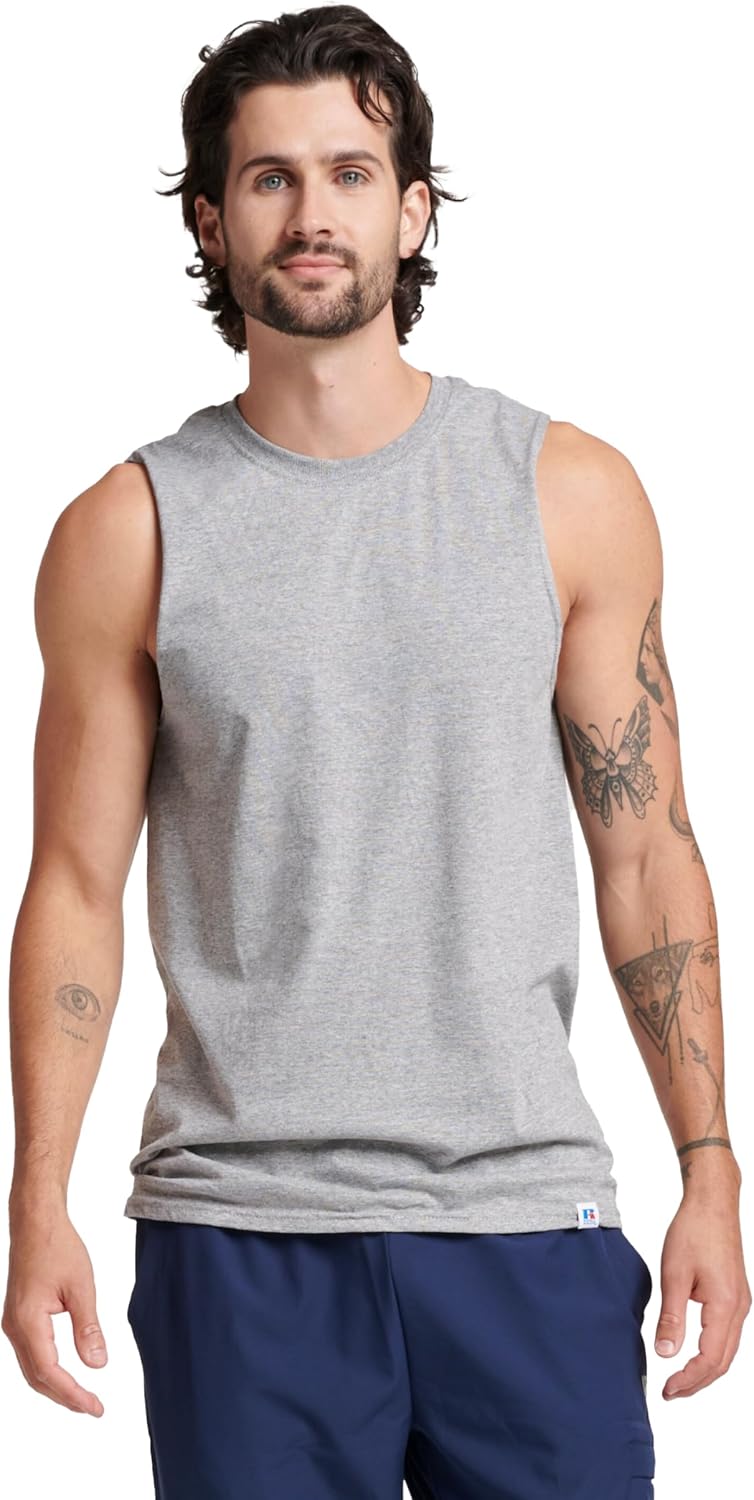 Russell Athletic Men's Sleeveless Muscle Shirts - Moisture-Wicking Cotton Blend | UPF 30+, Sizes S-4X