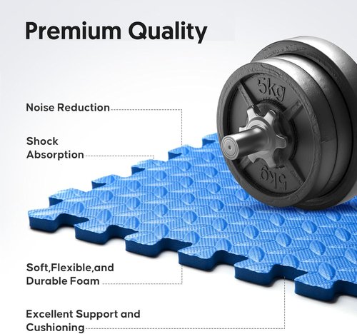 Home Gym Mat - EVA Interlocking Foam Exercise Tiles for Workout & Play Areas | Blue, 24x24 in, 16 Tiles