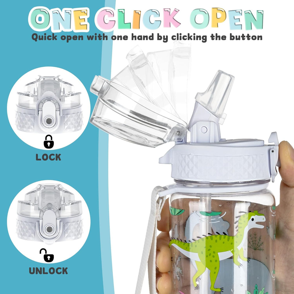 OLDLEY Kids Water Bottle - 17oz Leak-Proof Tritan with Silicone Straw | BPA-Free, Dinosaur Design