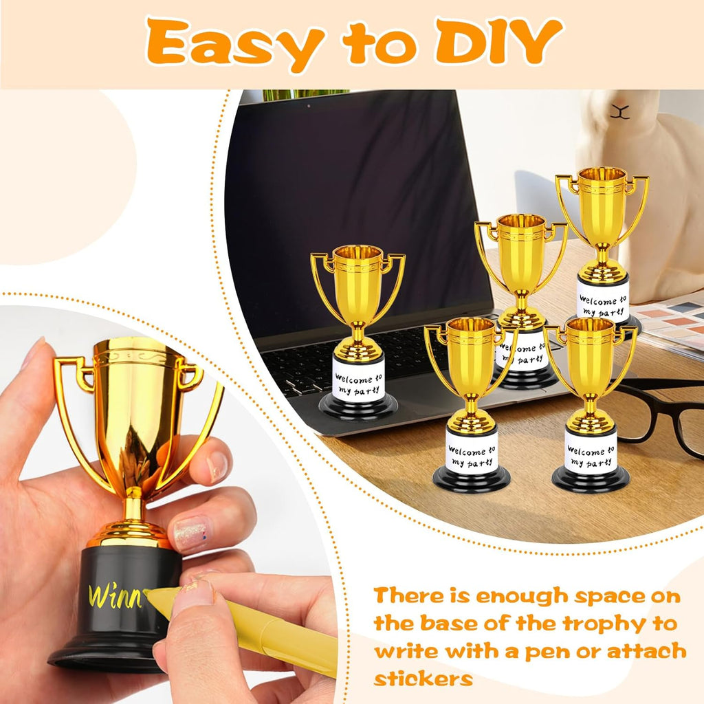 WINKIO Mini Gold Trophy Awards - 4 Inch Plastic Trophies for Kids | Perfect for Party Favors & Competitions