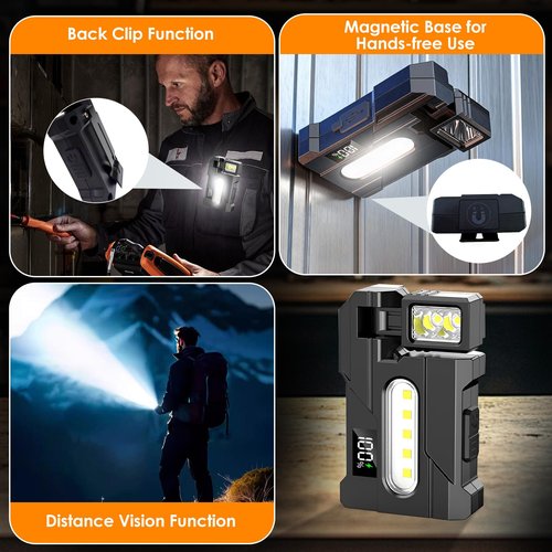 G5 EDC Flashlight – 2Pcs 400 Lumens Super Bright Rechargeable Mini Light with 270°Rotatable Magnet, 3 Modes Dual Light, 1200mAh Portable Flat Pocket Flashlights for Outdoor Camping Daily Carry (2Pcs)