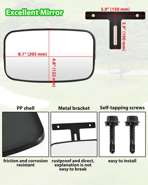 SLORIMOD Extra Wide Center Rear View Mirror for EZGO Golf Cart Yamaha Club Car, Universal Extra Wide Panoramic Interior Center Convex Rearview Mirror with 360° Adjustable for E-Z-GO Golf Cart