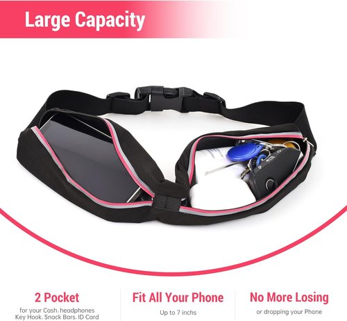 JUMAHE Slim Running Belt - Phone Holder Fanny Pack for Keys & Accessories | Fits All Cell Phones, Pink