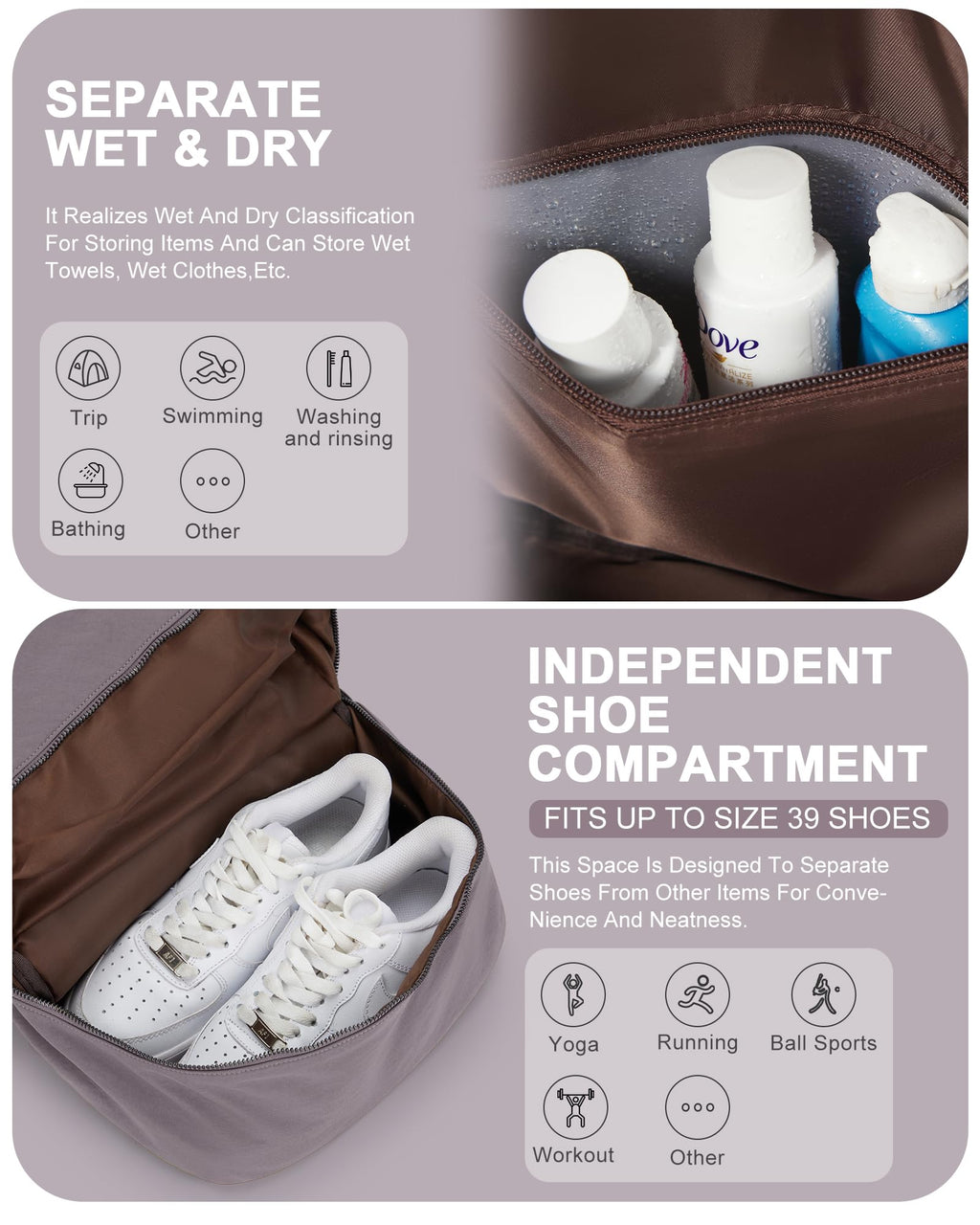 VENATIN Gym Backpack for Women Waterproof Small Gym Bag With Shoe Compartment Sports Essentials Cheer Backpack with Wet Dry Pocket,Purple