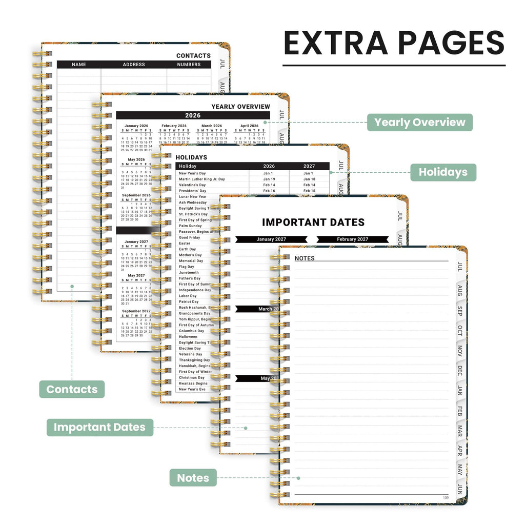 Planner 2026-2027, Monthly and Weekly Academic Planner July 2026 - June 2027, Hardcover Student Teacher Planning Agenda Calendar Book with Tabs, Perfect for Office School Supplies, A4 (8.5" x 11") - Citrus Bloom