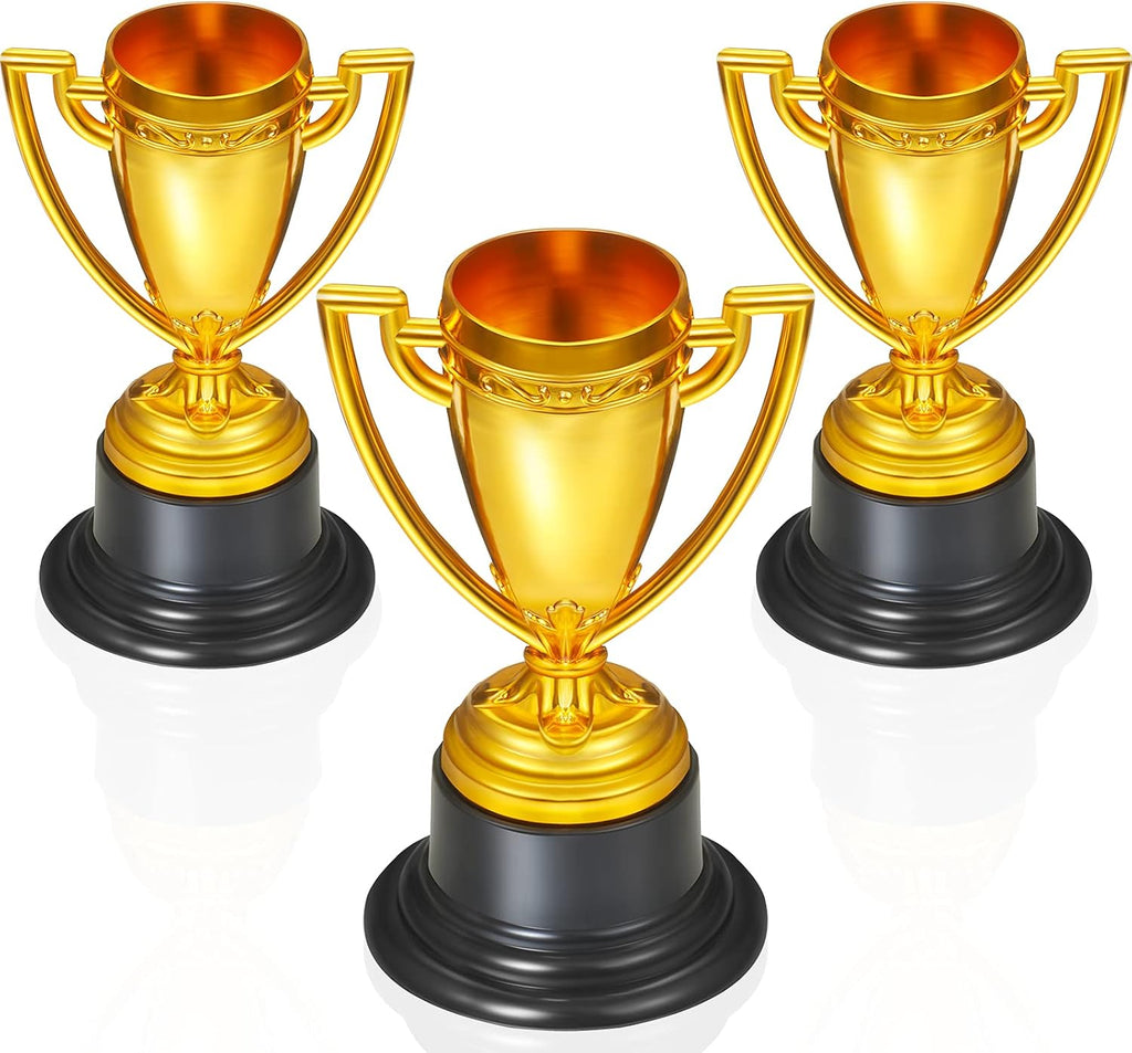 Skylety Mini Trophy Cups - 3 Pcs Gold Plastic Awards for Kids & Adults | Perfect for Sports Ceremonies