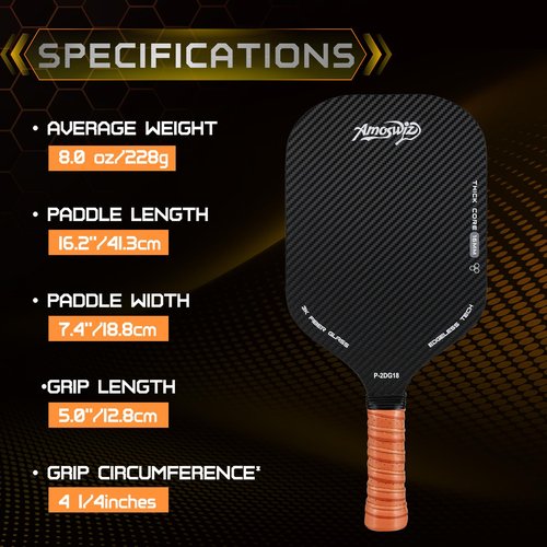 Amoswiz Pickleball Paddles Set of 4, 16MM Edgeless Pickle Ball Paddle with 4 Balls, Real 3K Carbon Surface for Spin & Control, Suit for Indoor & Outdoor Play
