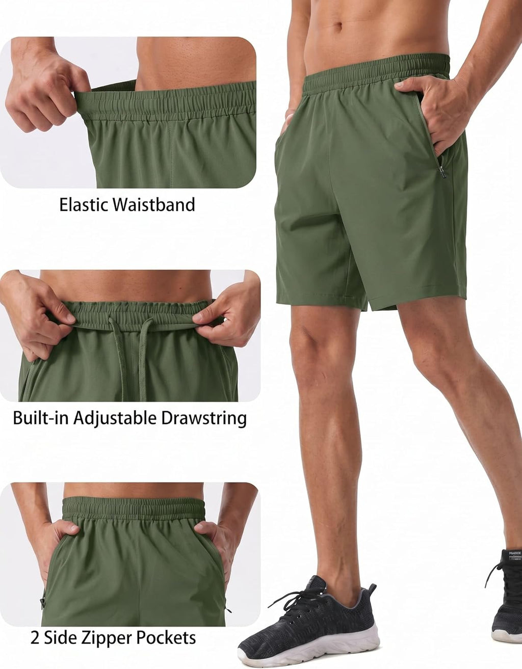Sailwind Men's Athletic Running Shorts - Quick Dry Lightweight Workout Shorts with Zipper Pockets | 7" Length