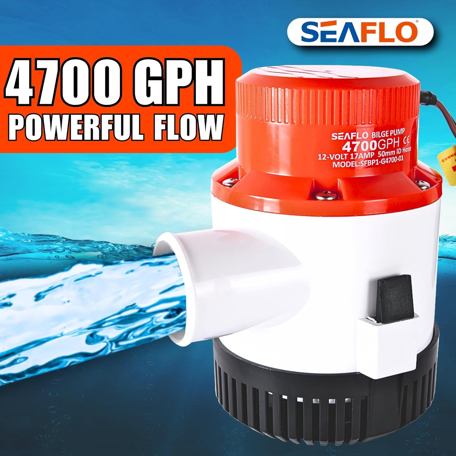 SEAFLO 01 Series 4700 GPH Bilge Pump - 12V Marine Submersible Pump with Anti-Airlock Protection | 4-Year Warranty