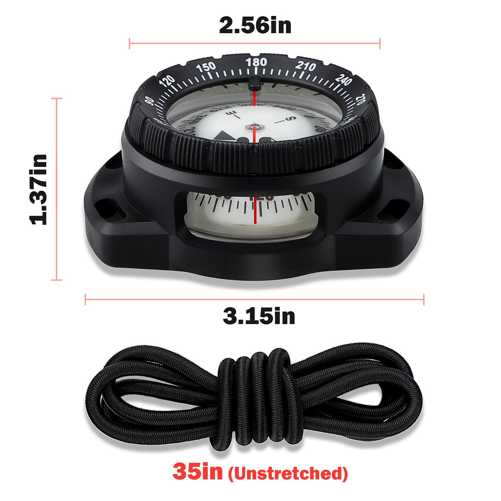 Scuba Dive Compass, Waterproof 5ATM Marine Navigation Wrist Compass with Bungee Mount and Cord, Glow in The Dark for Underwater Diving, Sailing, Camping, Kayaking, Hiking (Black)