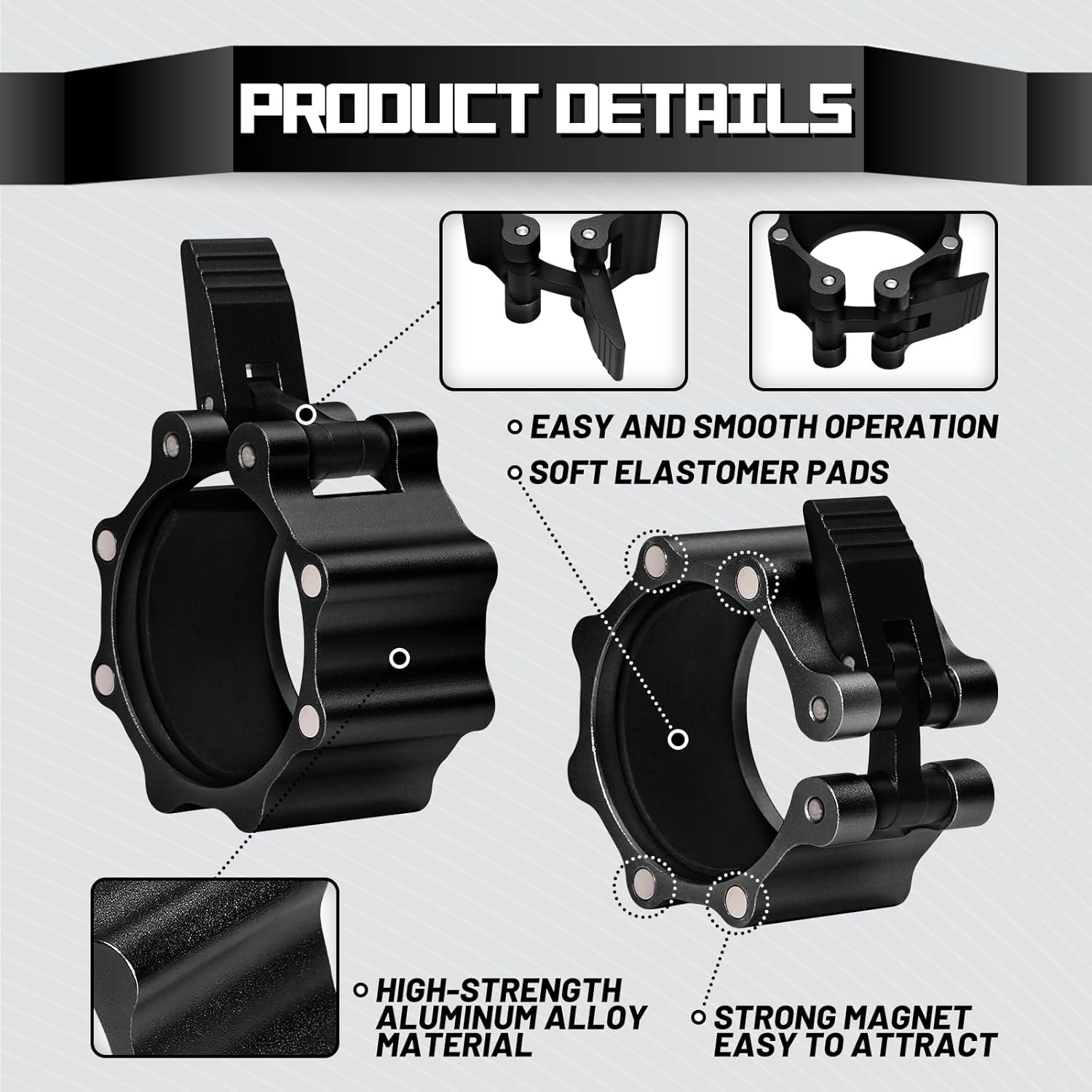 RitFit Barbell Collars - Heavy Duty Magnetic Locking Clamps with Quick Release & Non-Slip Pads (Pair)